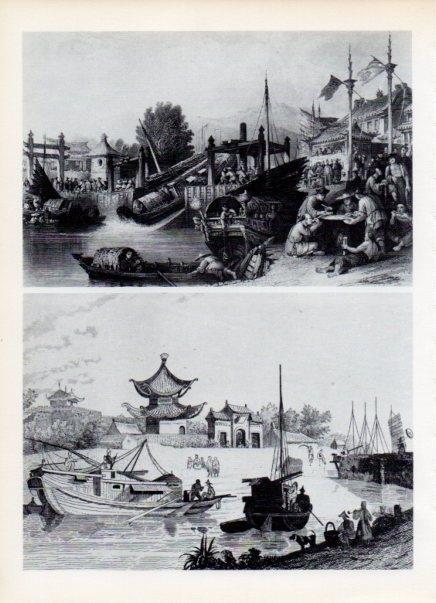 LAMINA V15014: Transporte en los canales en China grabado siglo XIX