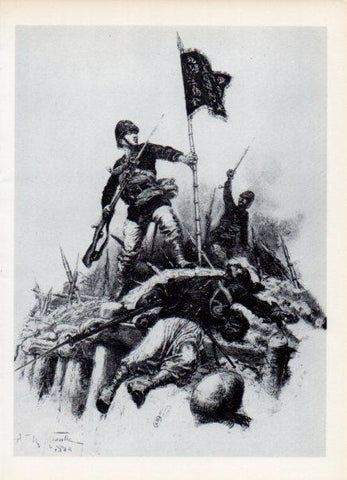 LAMINA V14989: Combate en el Tonkin dibujo de Neuville 1884
