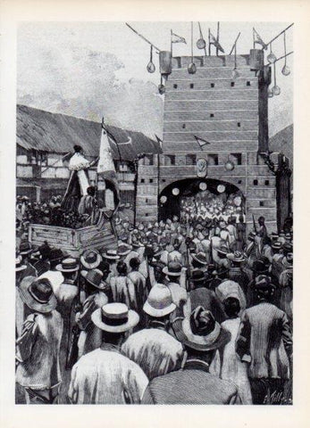 LAMINA V14987: Manifestacion de filipinos en Manila grabado de E. Tilly 1899