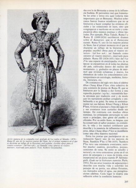 LAMINA V14984: Actriz siamesa grabado de La vuelta al Mundo 1878