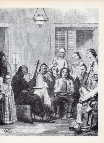 LAMINA V14991: Fiesta musical china grabado de 1858