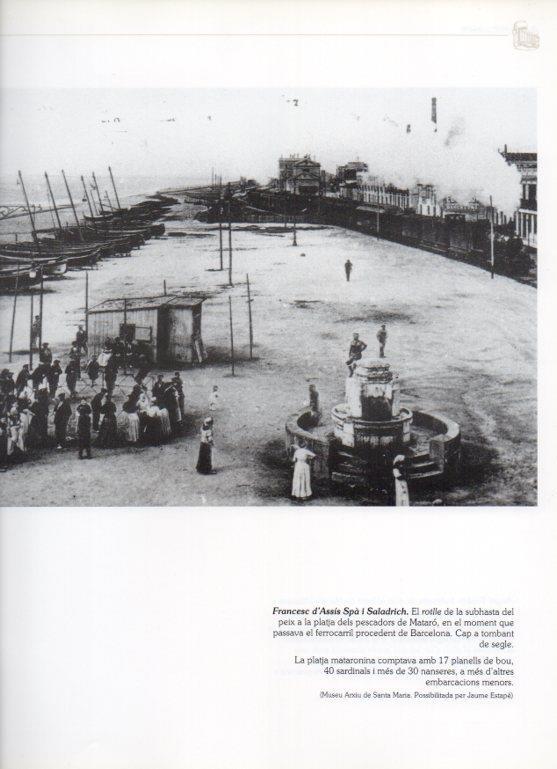 LAMINA V16268: Vista aerea de la subasta de pescado en la playa de Mataro año 1900
