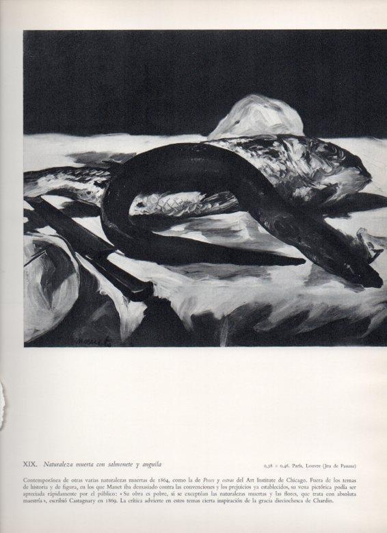 LAMINA V18232: Naturaleza muerta con salmonete y anguila por Manet