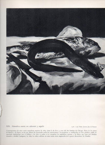 LAMINA V18232: Naturaleza muerta con salmonete y anguila por Manet