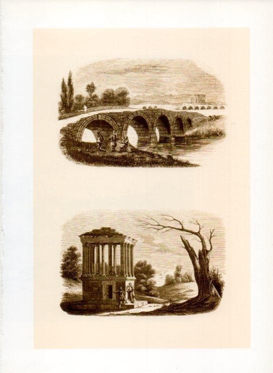 LAMINA V20000: Puente de Rhyndacus y Tumba de Mylasa grabados siglo XIX