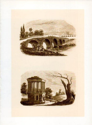 LAMINA V20000: Puente de Rhyndacus y Tumba de Mylasa grabados siglo XIX