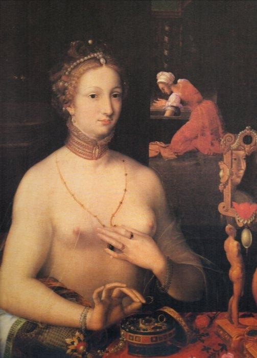 LAMINA V20467: Dama ante su tocador por Escuela de Fontainebleau