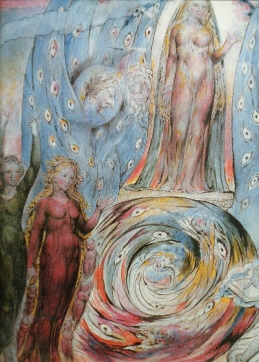 LAMINA V20530: Beatriz dirigiendo el carro que transporta a Dante detalle por W. Blake