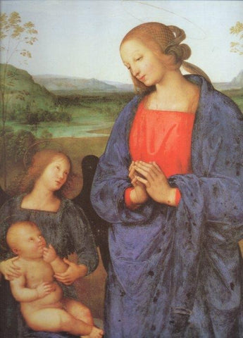 LAMINA V20414: La Virgen y el Niño entre los arcangeles Miguel y Rafael por Perugino