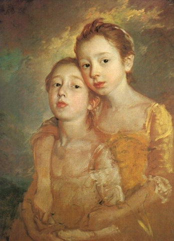 LAMINA V20310: Las hijas del pintor sosteniendo un gato por Gainsborough