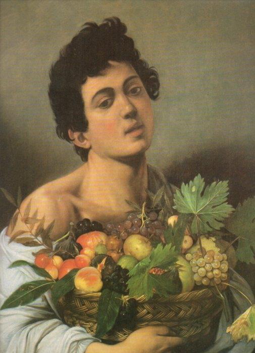 LAMINA V20270: Muchacho con cesto de frutas fragmento por Caravaggio
