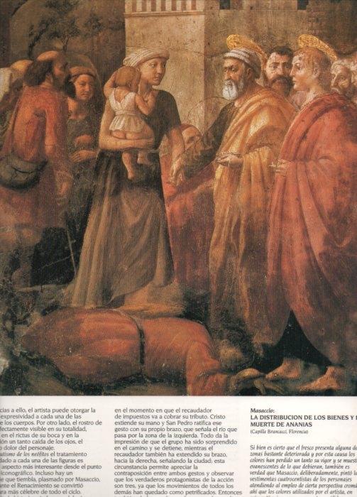 LAMINA V20389: La distribucion de los bienes y la muerte de Ananias por Masaccio