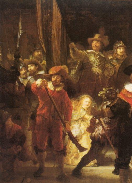 LAMINA V20335: La ronda de noche fragmento por Rembrandt