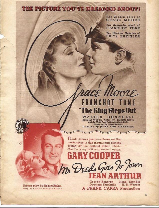 LAMINA 32316: Anuncio de peliculas de Gary Cooper y de Grace Moore