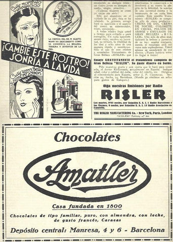 LAMINA 32333: Publicidad de Chocolates Amatller  y Radio Risler