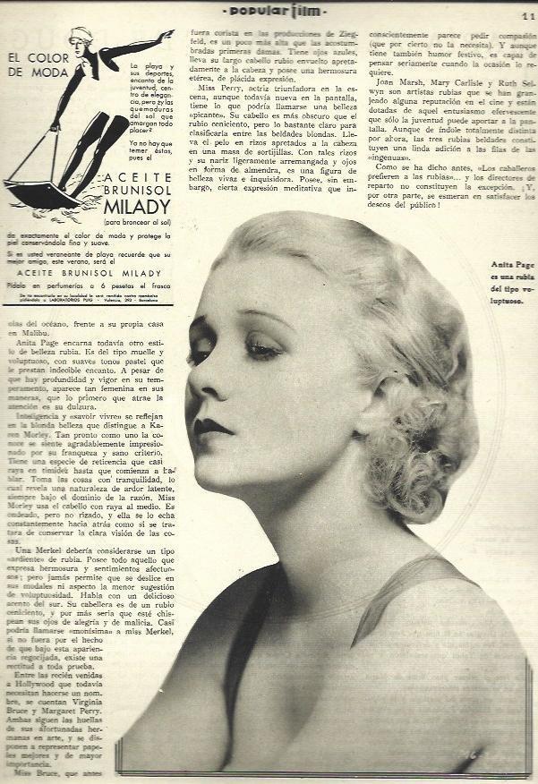 LAMINA 32565: Anita Page y publicidad de aceite Milady