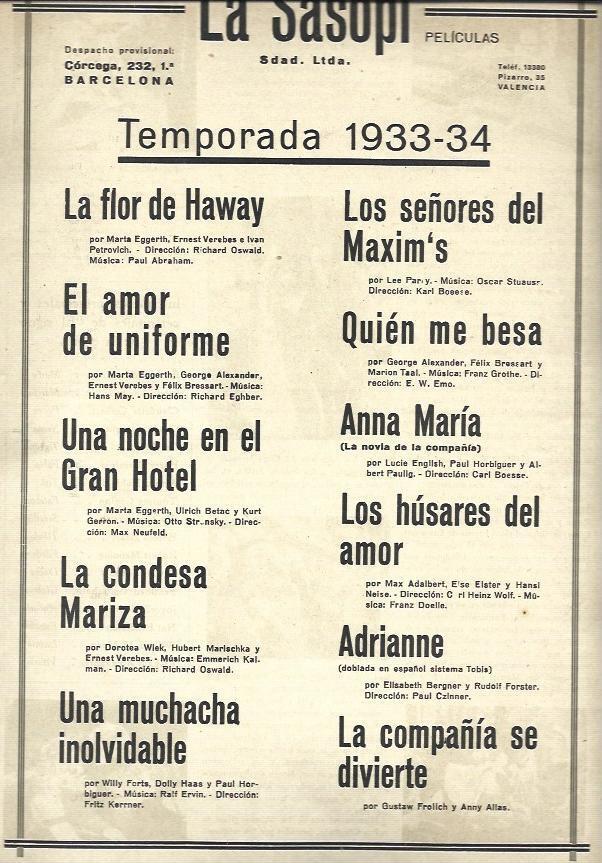 LAMINA 32474: Estrenos de La Sasopi en 1933-1934