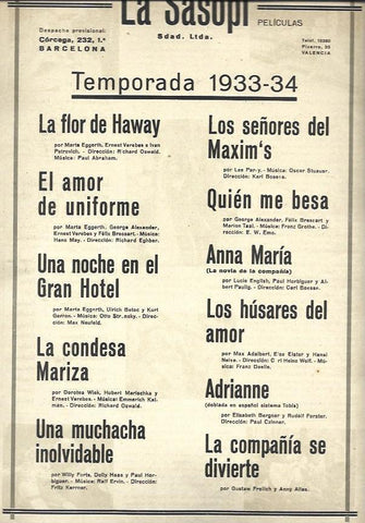 LAMINA 32474: Estrenos de La Sasopi en 1933-1934
