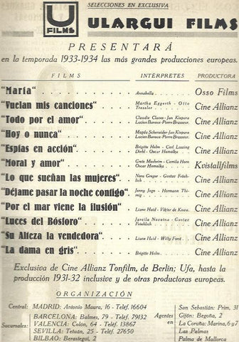 LAMINA 32476: Estrenos de 1933-1934 de Ulargui Films
