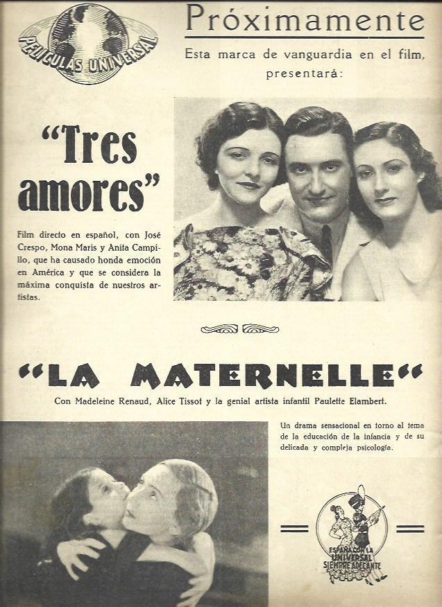 LAMINA 32518: Anuncio de Tres Amores y La Maternelle