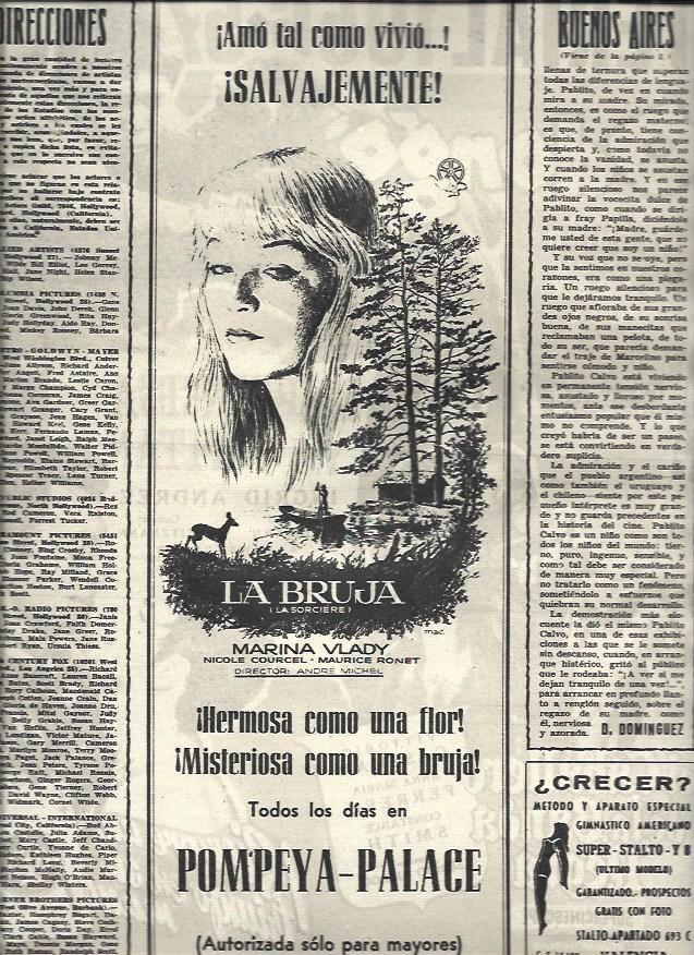 LAMINA 32966: Anuncio de La Bruja en el cine Pompeya Palace