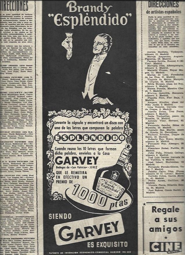 LAMINA 32993: Brandy Espelendido de Garvey, publicidad