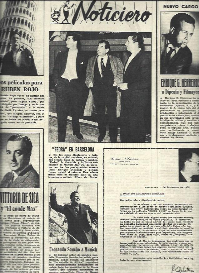 LAMINA 32919: Vittorio di Sica, estreno de Fedra en Barcelona y Enrique Herreros