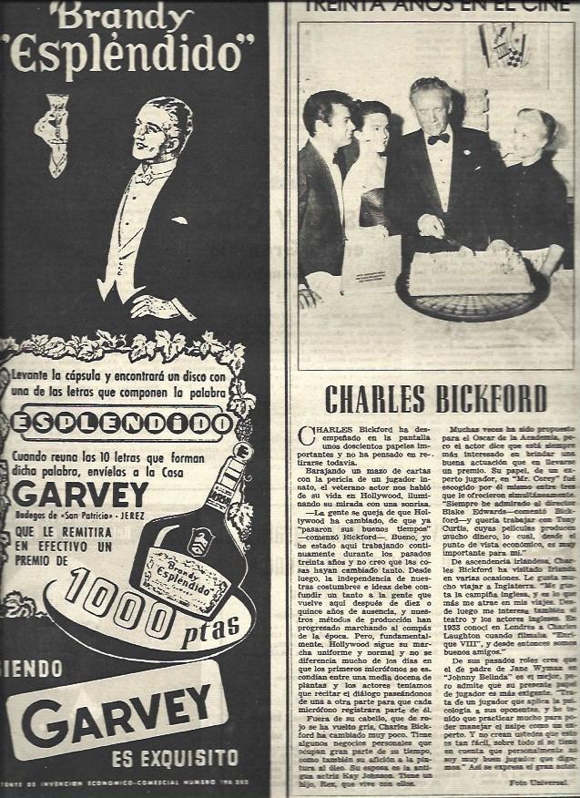 LAMINA 32952: Charles Bickford y publicidad de brandy Garvey