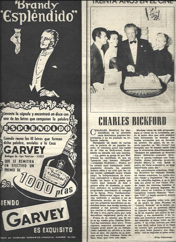 LAMINA 32952: Charles Bickford y publicidad de brandy Garvey