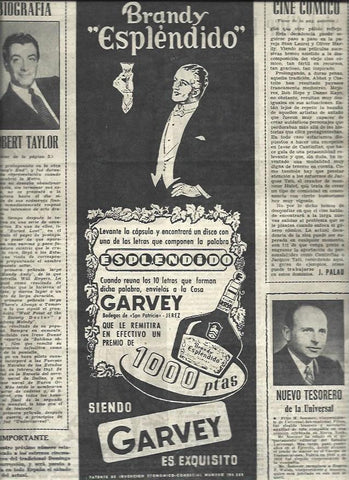LAMINA 33046: Biografia de Robert Taylor y publicidad de Garvey