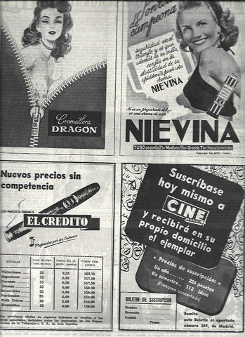 LAMINA 32634: Publicidad de cremallera Dragon, Nievina y habanos El Credito
