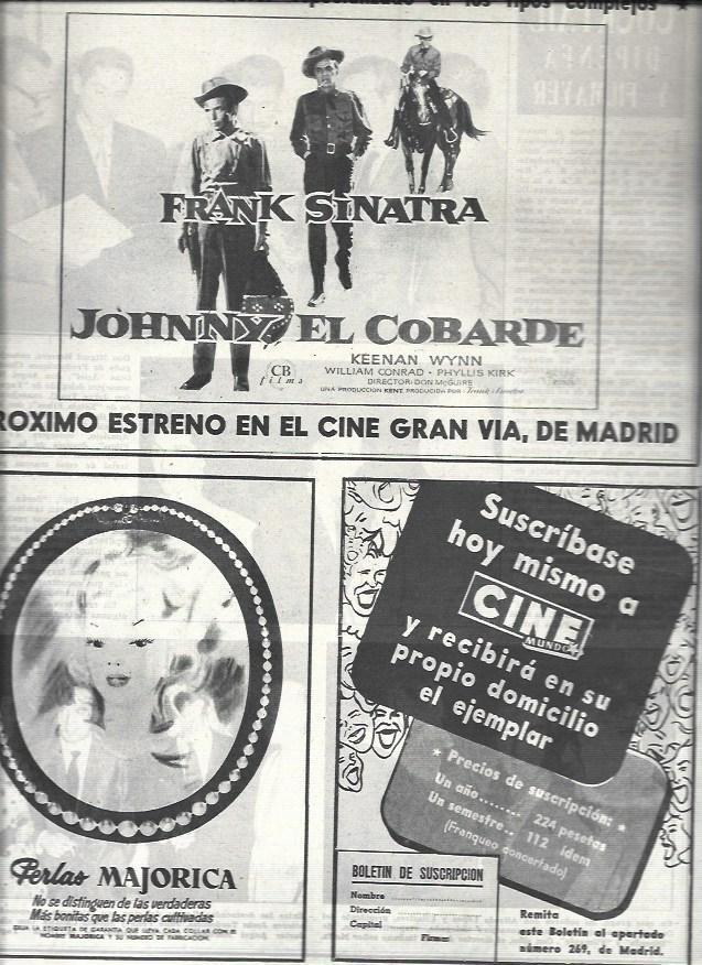 LAMINA 32617: Publicidad de Perlas Majorica y pelicula Johnny el Cobarde