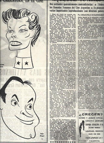 LAMINA 32874: Caricaturas de Katherine Hepburn y Bob Hope