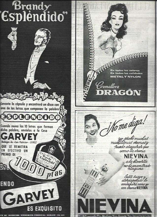 LAMINA 32773: Publicidad de brandy Garbey, cremallera Dragon y Nievina