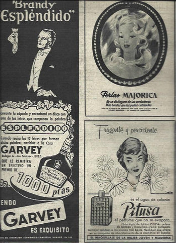 LAMINA 32808: Publicidad de Majorica, brandy Garbey y Pitusa