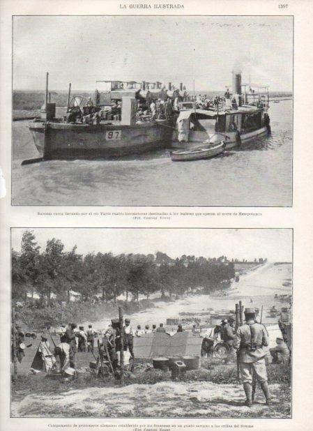 LAMINA V21012: Barcaza turca transportando locomotoras en el rio Tigris