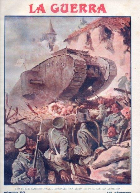 LAMINA V20995: Un tank atacando una aldea ocupada por los alemanes