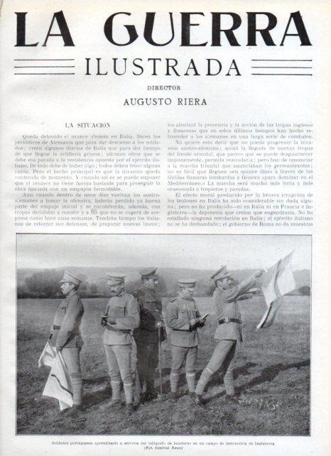 LAMINA V20651: Soldados de Portugal aprendiendo el telegrafo de banderas