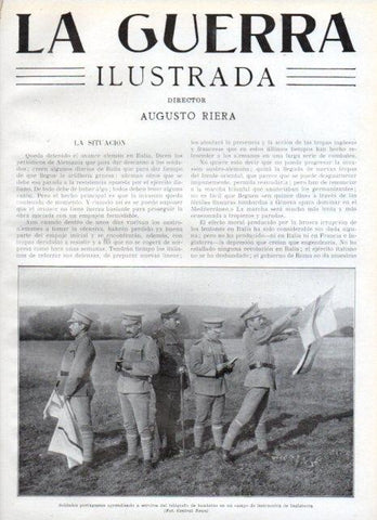 LAMINA V20651: Soldados de Portugal aprendiendo el telegrafo de banderas