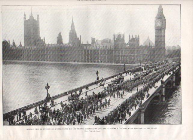 LAMINA V20598: Desfile tropas americanas en el puente de Westminster