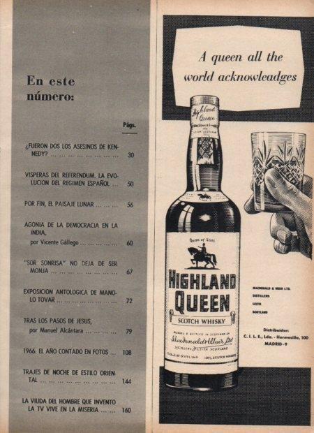 LAMINA V21485: Publicidad Highland Queen scotch whisky