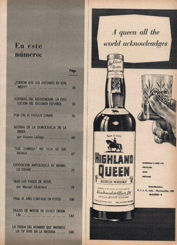 LAMINA V21485: Publicidad Highland Queen scotch whisky