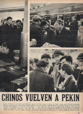 LAMINA V21397: Chinos en estacion de Moscu tras depositar ramos de flores tumba Stalin