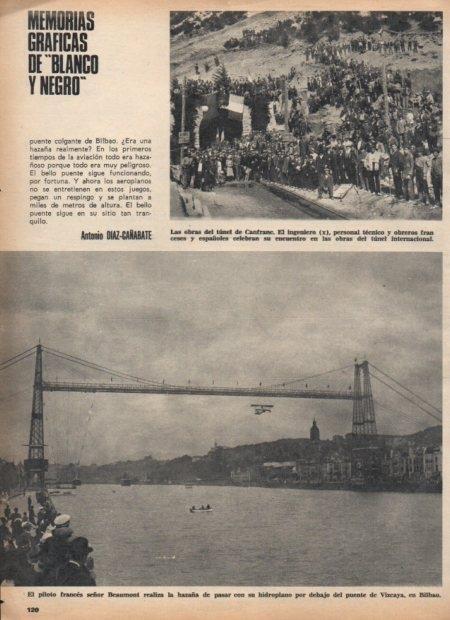 LAMINA V21418: Beaumont con su aeroplano en el puente de Vizcaya de Bilbao
