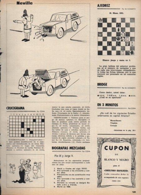 LAMINA V21420: Viñeta por Neville y crucigrama revista Blanco y Nehro num. 2847