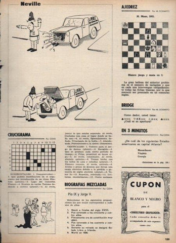 LAMINA V21420: Viñeta por Neville y crucigrama revista Blanco y Nehro num. 2847