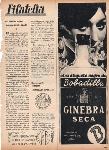 LAMINA V21621: Publicidad Bobadilla ginebra seca