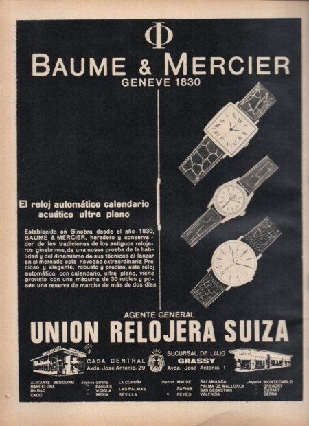 LAMINA V21587: Publicidad Baume & Mercier en Union Relojera Suiza