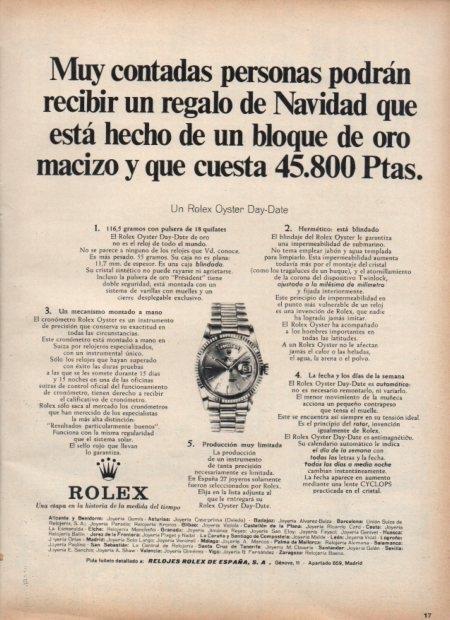 LAMINA V21590: Publicidad Rolex Oyster Day-Date a 45800 pesetas