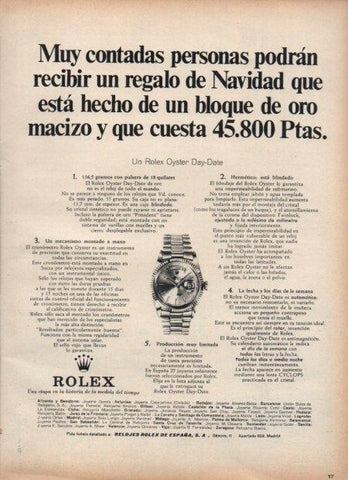 LAMINA V21590: Publicidad Rolex Oyster Day-Date a 45800 pesetas
